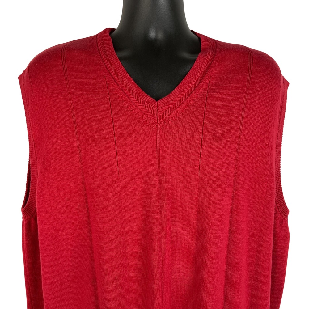 Cotton Traders Men's Red V Neck Sleeveless Sweater Vest XL 100% Cotton‎ Golf